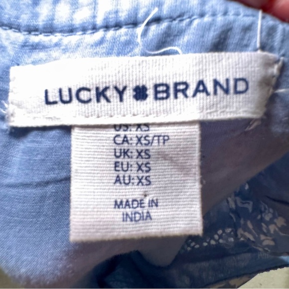 Lucky Brand Lace Trim Ruffle Shoulder Flounce Floral Mini Dress blue size XS‎ - Picture 4 of 6